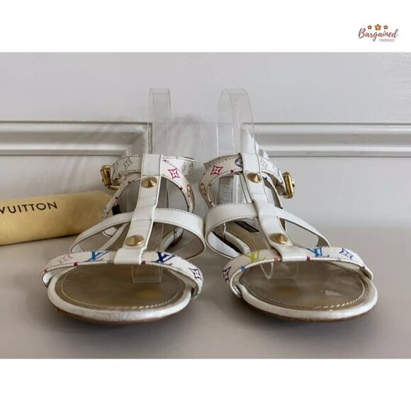 Authentic Louis Vuitton White Multicolor Canvas Patent Gladiator Sandals 39.5 - Picture 12 of 12